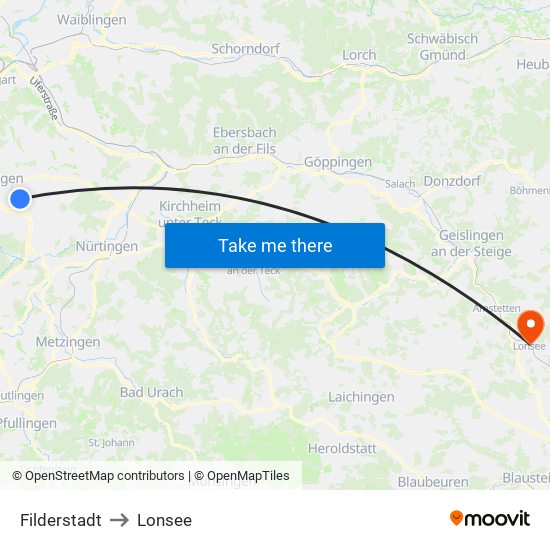 Filderstadt to Lonsee map