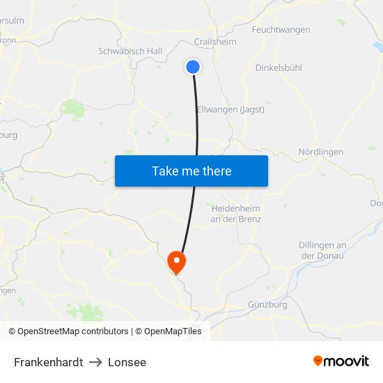 Frankenhardt to Lonsee map