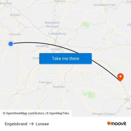 Engelsbrand to Lonsee map