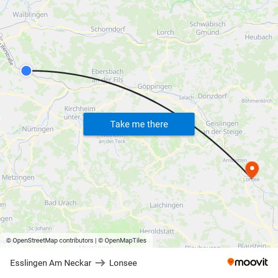 Esslingen Am Neckar to Lonsee map