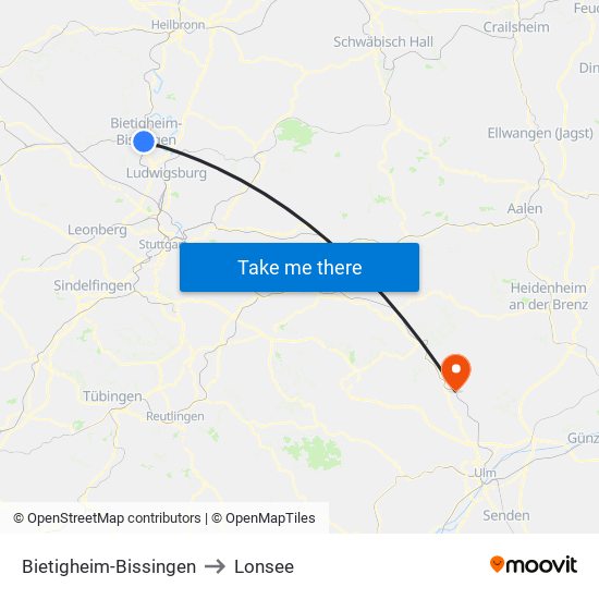 Bietigheim-Bissingen to Lonsee map