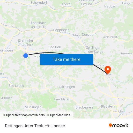 Dettingen Unter Teck to Lonsee map