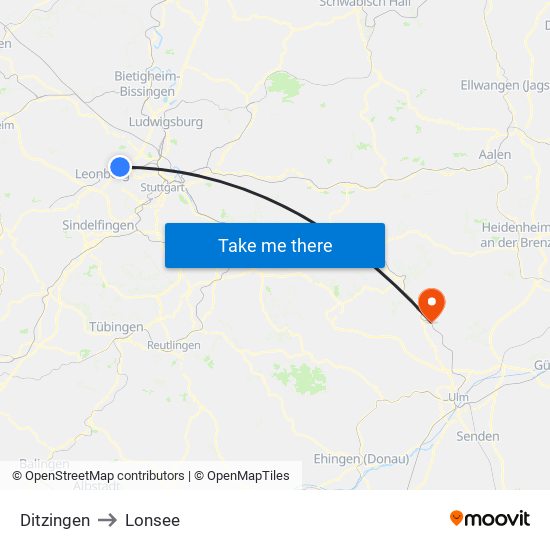 Ditzingen to Lonsee map