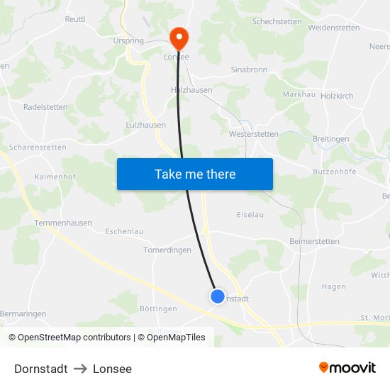 Dornstadt to Lonsee map