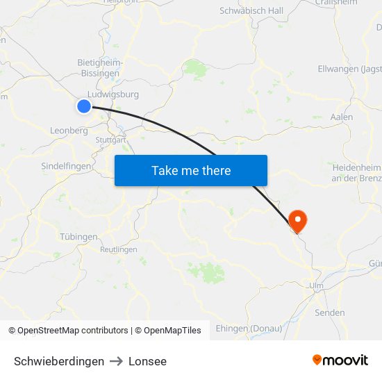 Schwieberdingen to Lonsee map