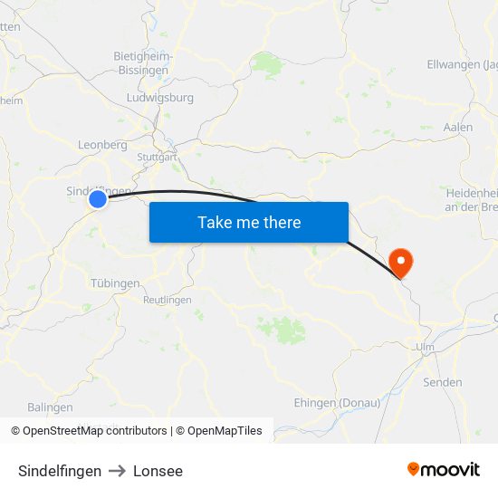 Sindelfingen to Lonsee map