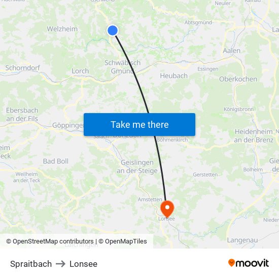Spraitbach to Lonsee map