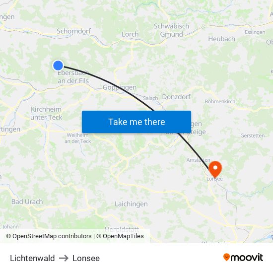 Lichtenwald to Lonsee map