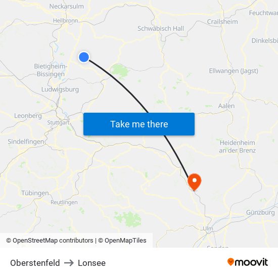 Oberstenfeld to Lonsee map