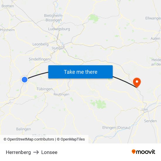 Herrenberg to Lonsee map