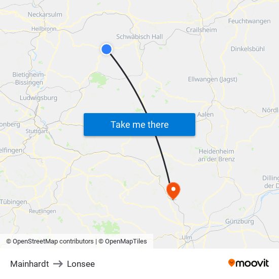 Mainhardt to Lonsee map