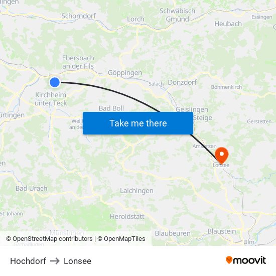 Hochdorf to Lonsee map