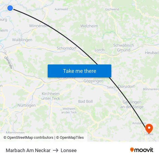 Marbach Am Neckar to Lonsee map