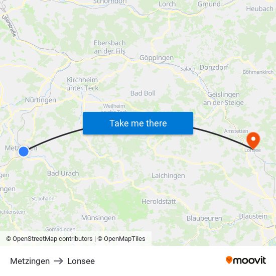 Metzingen to Lonsee map