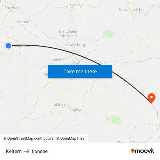 Keltern to Lonsee map