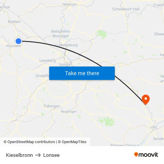 Kieselbronn to Lonsee map