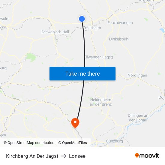 Kirchberg An Der Jagst to Lonsee map