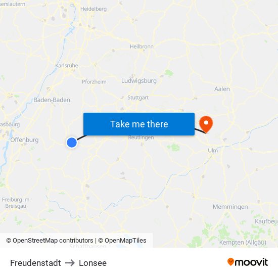 Freudenstadt to Lonsee map