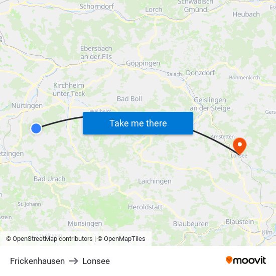 Frickenhausen to Lonsee map