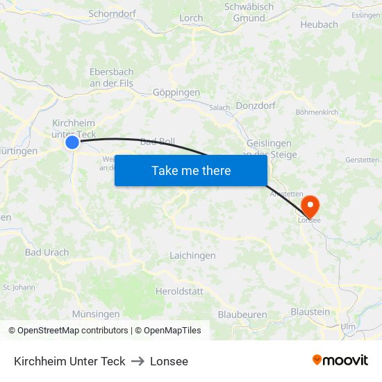 Kirchheim Unter Teck to Lonsee map