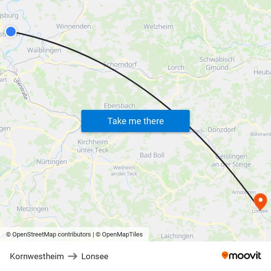 Kornwestheim to Lonsee map