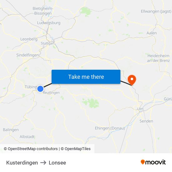 Kusterdingen to Lonsee map