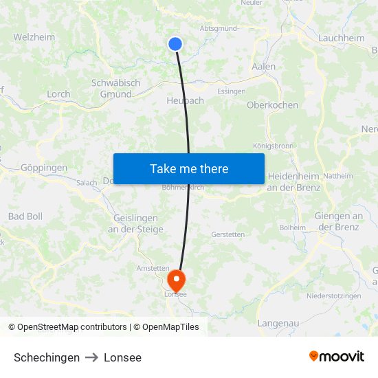 Schechingen to Lonsee map