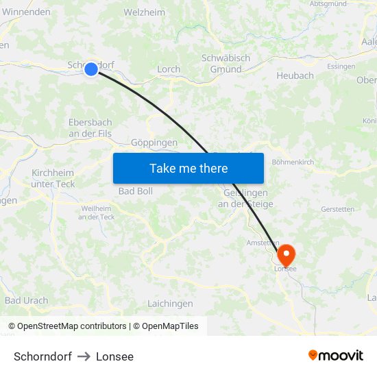 Schorndorf to Lonsee map