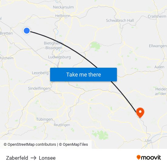 Zaberfeld to Lonsee map