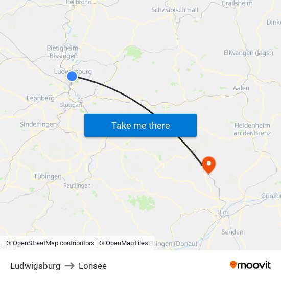 Ludwigsburg to Lonsee map