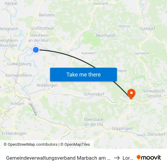 Gemeindeverwaltungsverband Marbach am Neckar to Lorch map