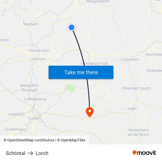 Schöntal to Lorch map