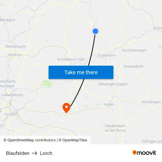 Blaufelden to Lorch map