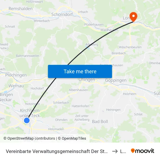 Vereinbarte Verwaltungsgemeinschaft Der Stadt Kirchheim Unter Teck to Lorch map