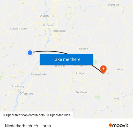 Niederhorbach to Lorch map