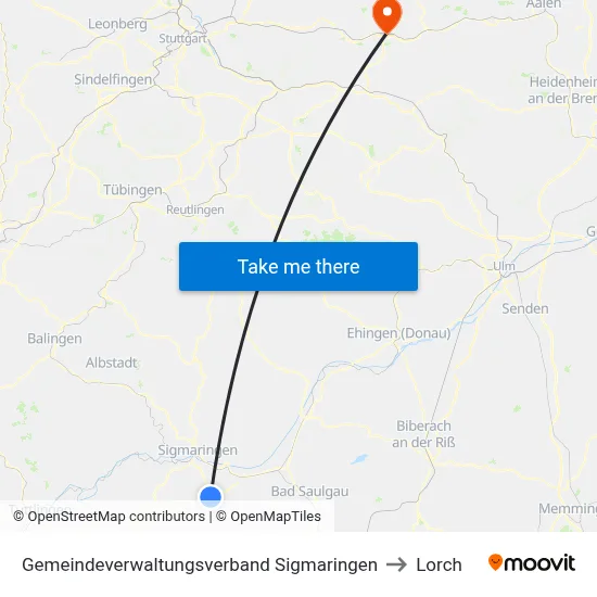 Gemeindeverwaltungsverband Sigmaringen to Lorch map