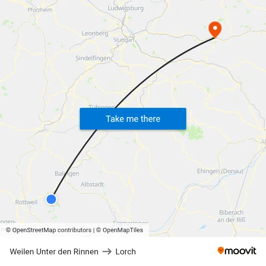 Weilen Unter den Rinnen to Lorch map
