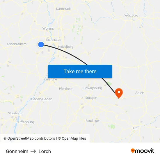 Gönnheim to Lorch map