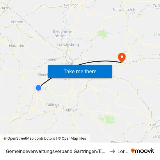 Gemeindeverwaltungsverband Gärtringen/Ehningen to Lorch map