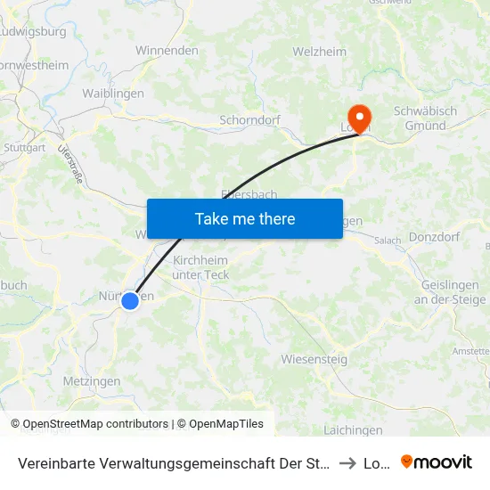 Vereinbarte Verwaltungsgemeinschaft Der Stadt Nürtingen to Lorch map