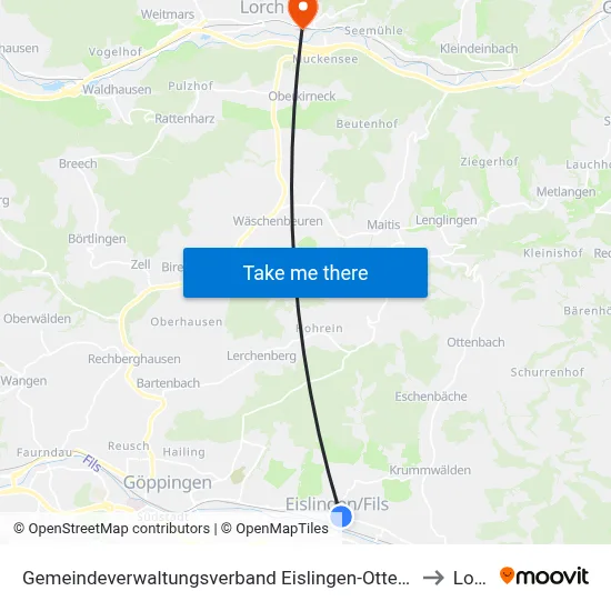 Gemeindeverwaltungsverband Eislingen-Ottenbach-Salach to Lorch map