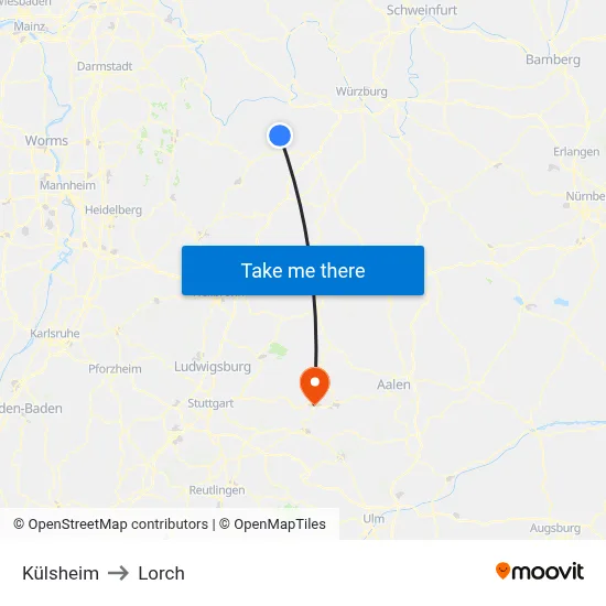 Külsheim to Lorch map