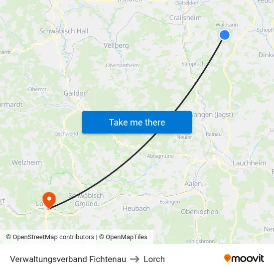 Verwaltungsverband Fichtenau to Lorch map