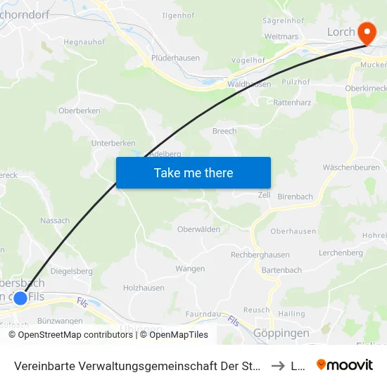 Vereinbarte Verwaltungsgemeinschaft Der Stadt Ebersbach An Der Fils to Lorch map