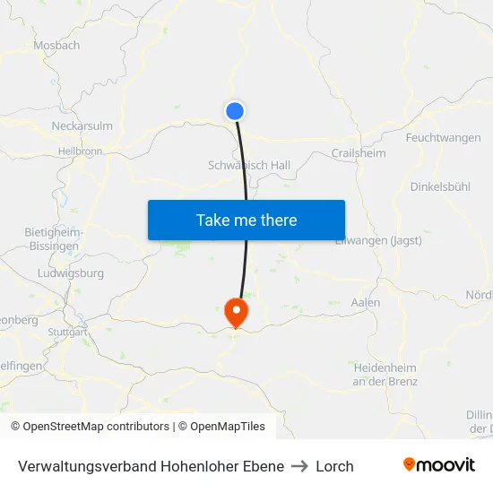 Verwaltungsverband Hohenloher Ebene to Lorch map