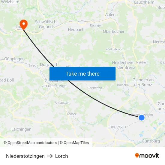 Niederstotzingen to Lorch map