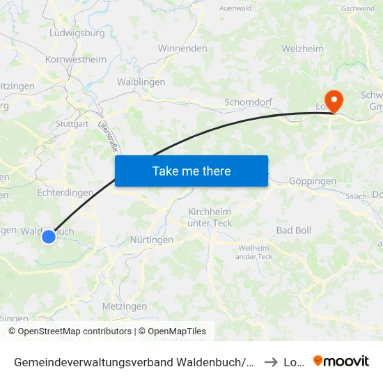 Gemeindeverwaltungsverband Waldenbuch/Steinenbronn to Lorch map