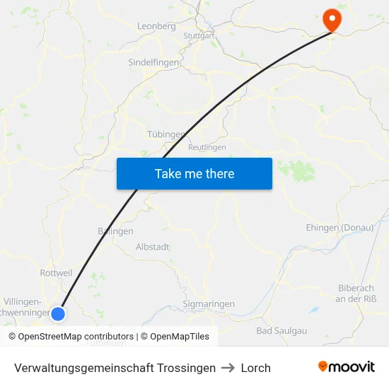Verwaltungsgemeinschaft Trossingen to Lorch map