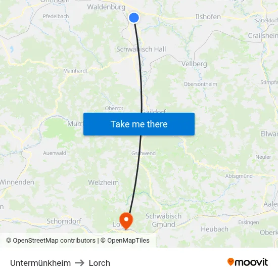 Untermünkheim to Lorch map
