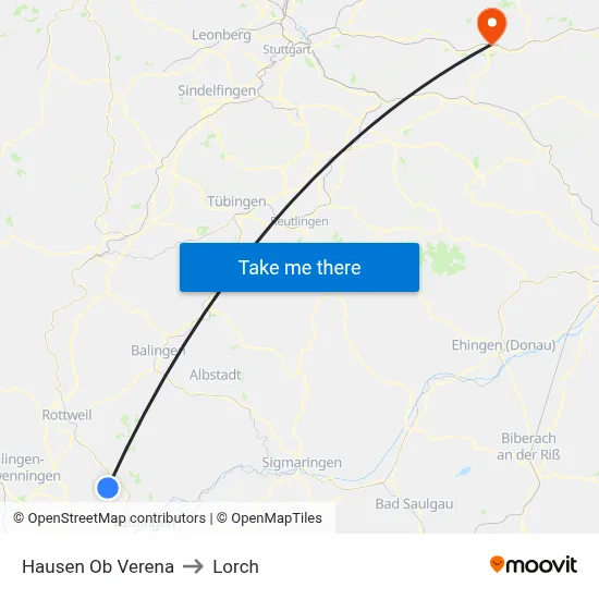 Hausen Ob Verena to Lorch map